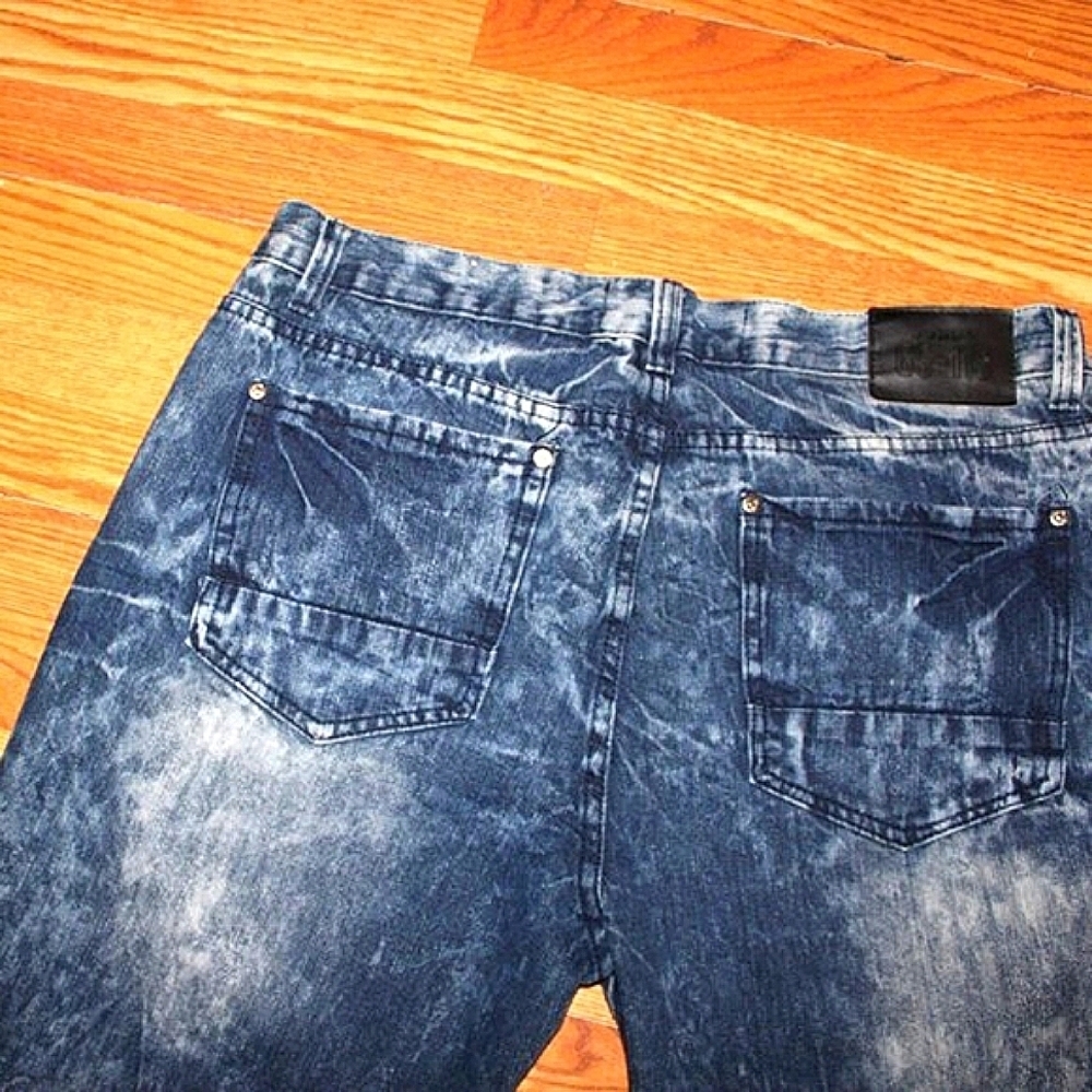 GS-115 Original Brand Distressed Jeans - Size 38x32 - Acid Wash, Streetwear, - Picture 4 of 10